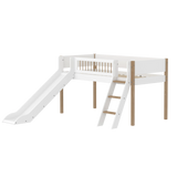 Spielbett 120 cm mit Rutsche, Leiter und Absturzsicherung, 90x200 cm, Weiß/Eiche