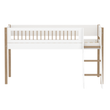 Lit haut 120 cm avec échelle et barrière de sécurité, 90x200 cm, Blanc/Chêne