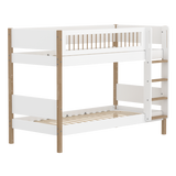 Stapelbed 154 cm met ladder en veiligheidsrek, 90x200 cm, Wit/Eiken