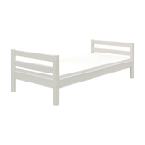 FLEXA WHITE single bed, 90x200 cm, Scandinavian style with slat base and mattress, shown in a child’s bedroom.