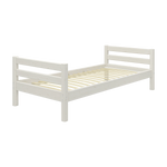 FLEXA single bed from WHITE collection, white wood frame with headboard, child-safe rounded edges, in child’s bedroom.