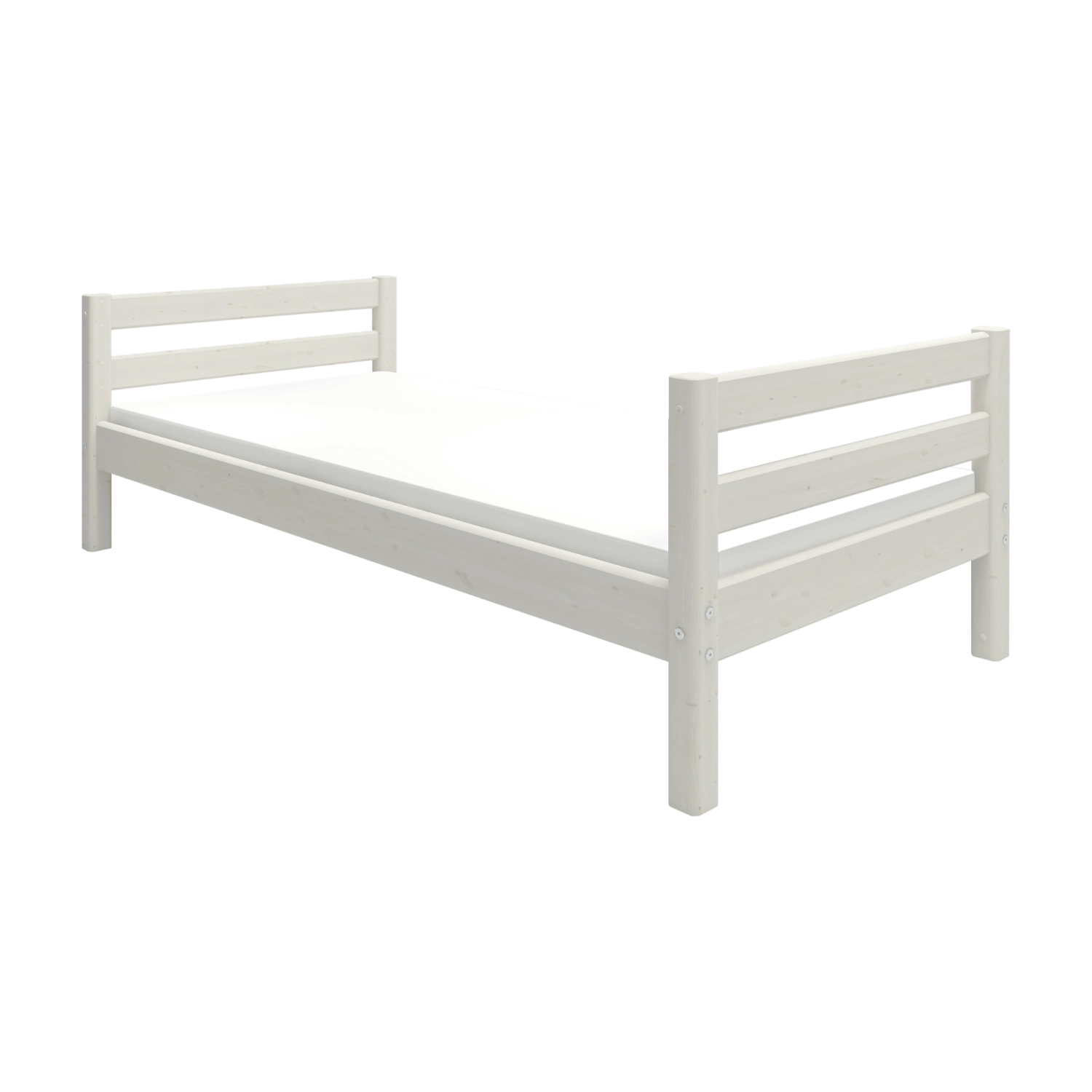 FLEXA single bed, WHITE, from a SCANDINAVIAN range with slatted headboard; child-safe design for kids’ bedroom.