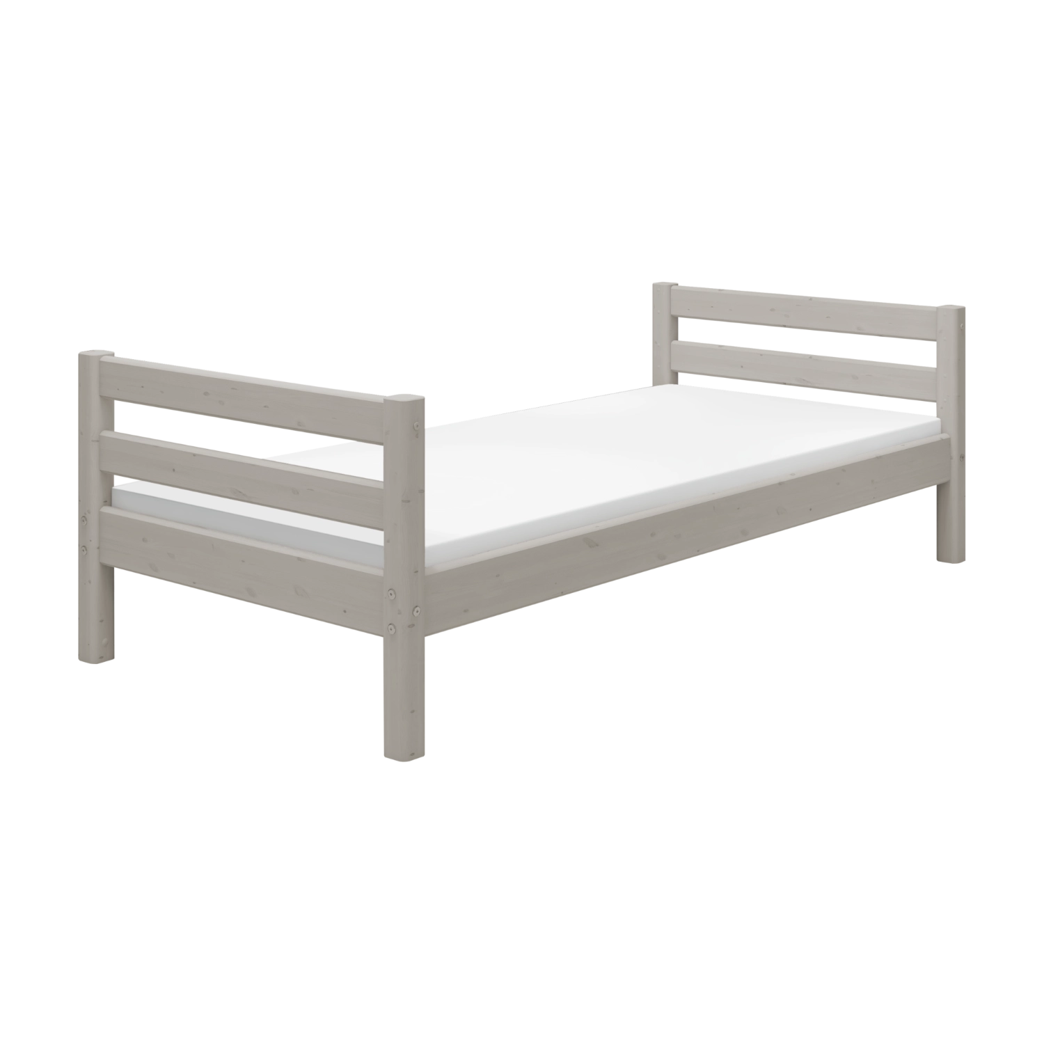 FLEXA single bed from CLASSIC range in grey with horizontal slats, child-safe design, ideal for a kids’ room.