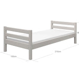 Single Bed, 90x200 cm, Grey
