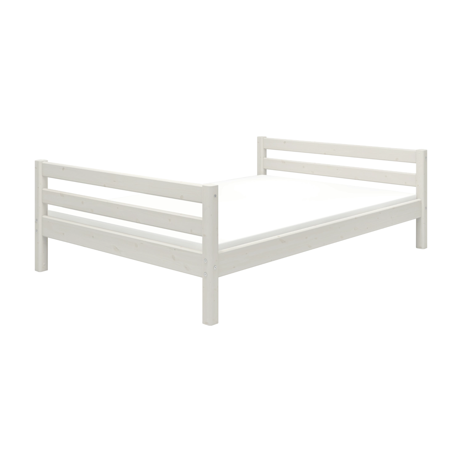 FLEXA single bed 140x200 cm from CLASSIC range in white, child-safe design with horizontal slats, studio background.