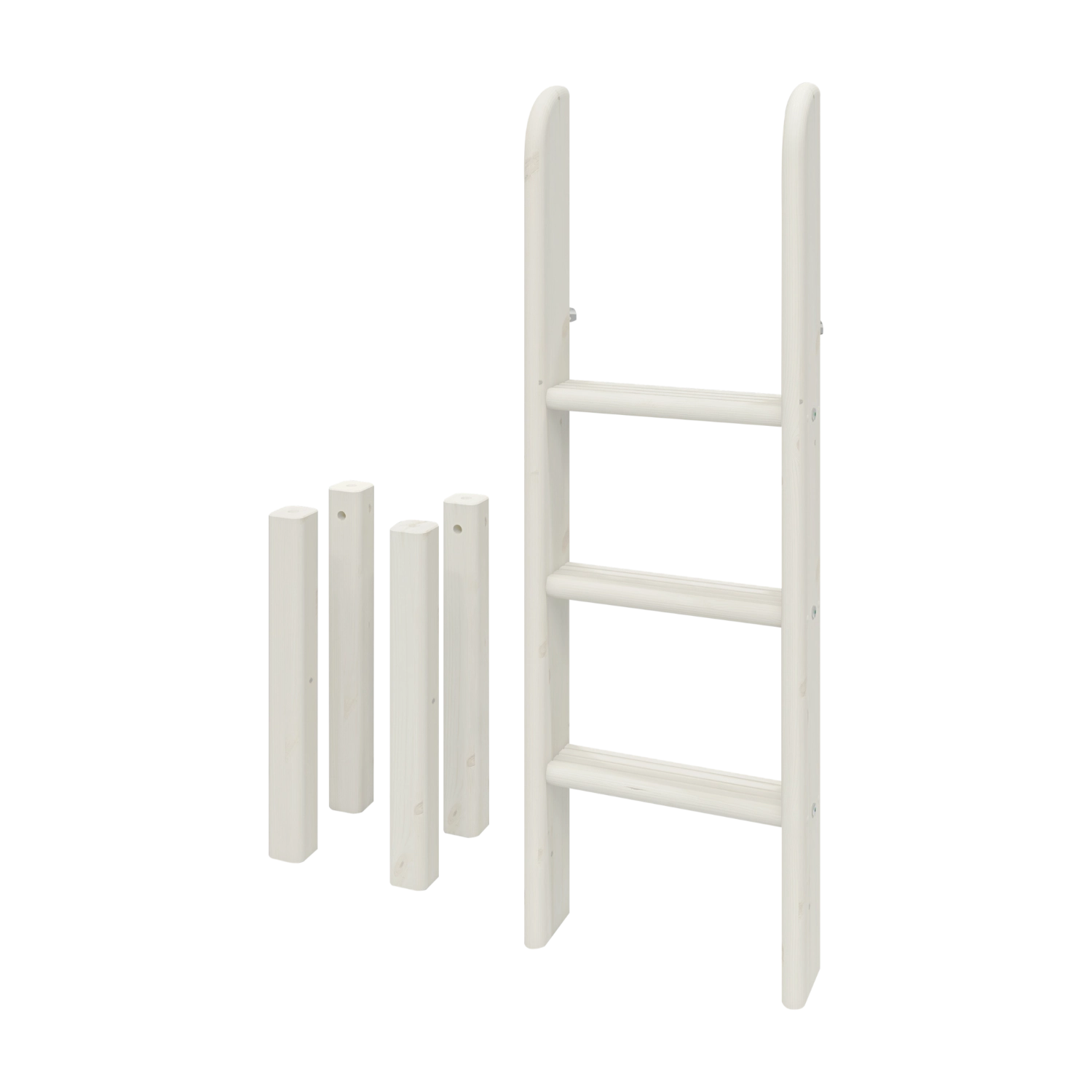 FLEXA WHITE ladder and underbed legs for high bed, pine with anti-slip steps, child-safe design for kids’ room.