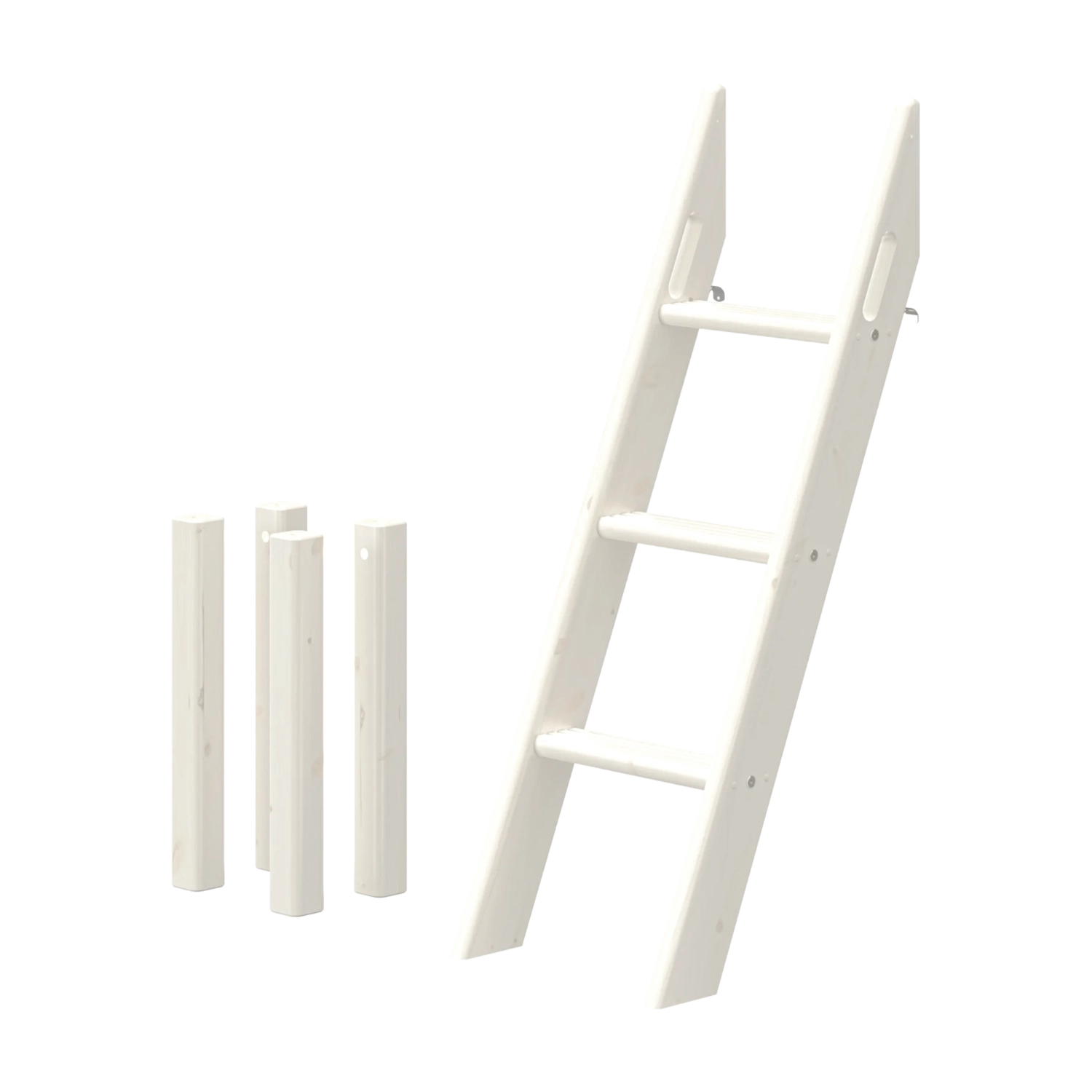 FLEXA WHITE slanting ladder for high bed, 120cm, 3 steps, 4 side supports; child-safe design for kids’ bedroom.