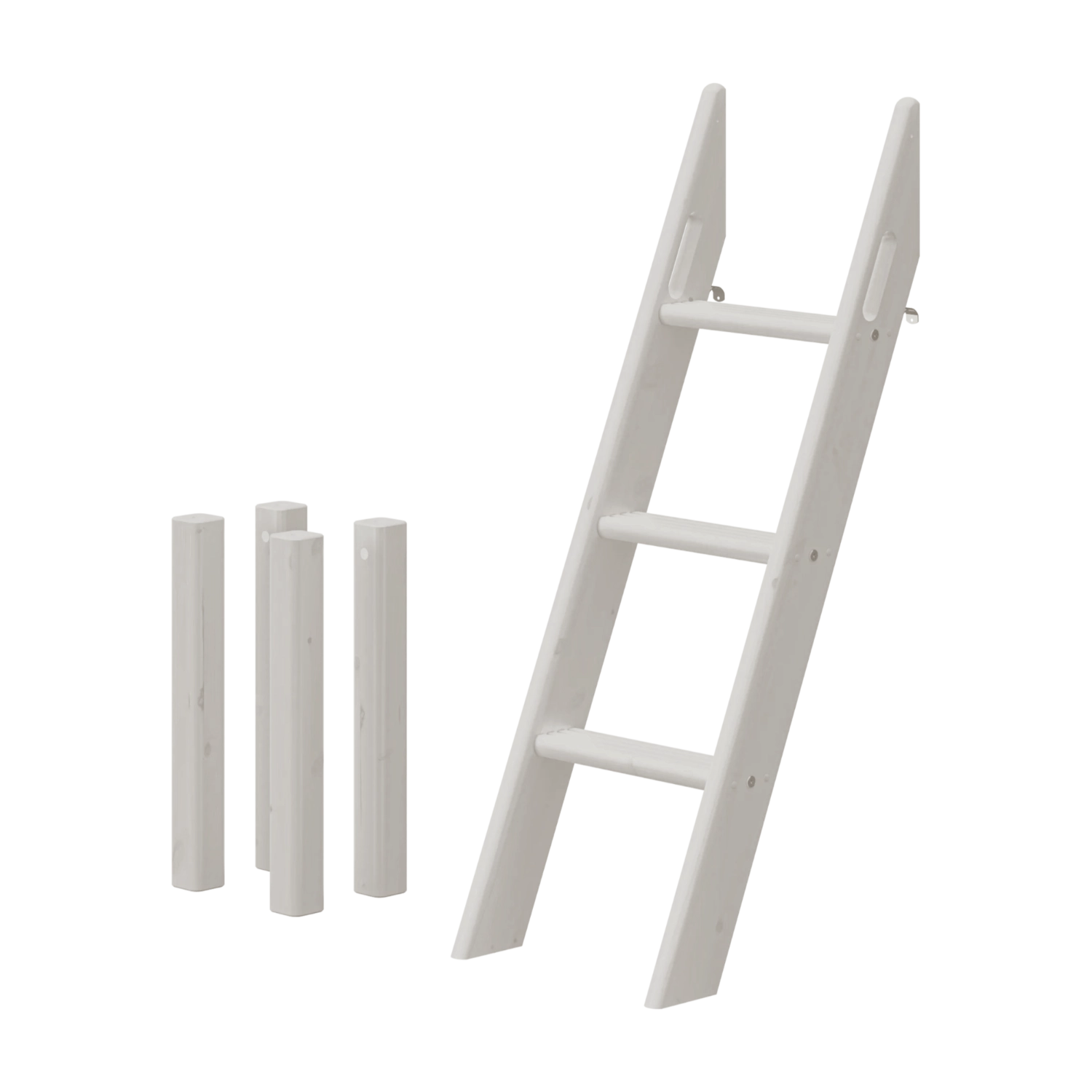 FLEXA GREY slanting high bed ladder with three steps, four supports, child-safe edges for children’s bedrooms.