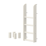 Escalera y patas FLEXA WHITE para litera, cuatro peldaños antideslizantes, diseño seguro para niños, mostradas sobre un fondo liso.