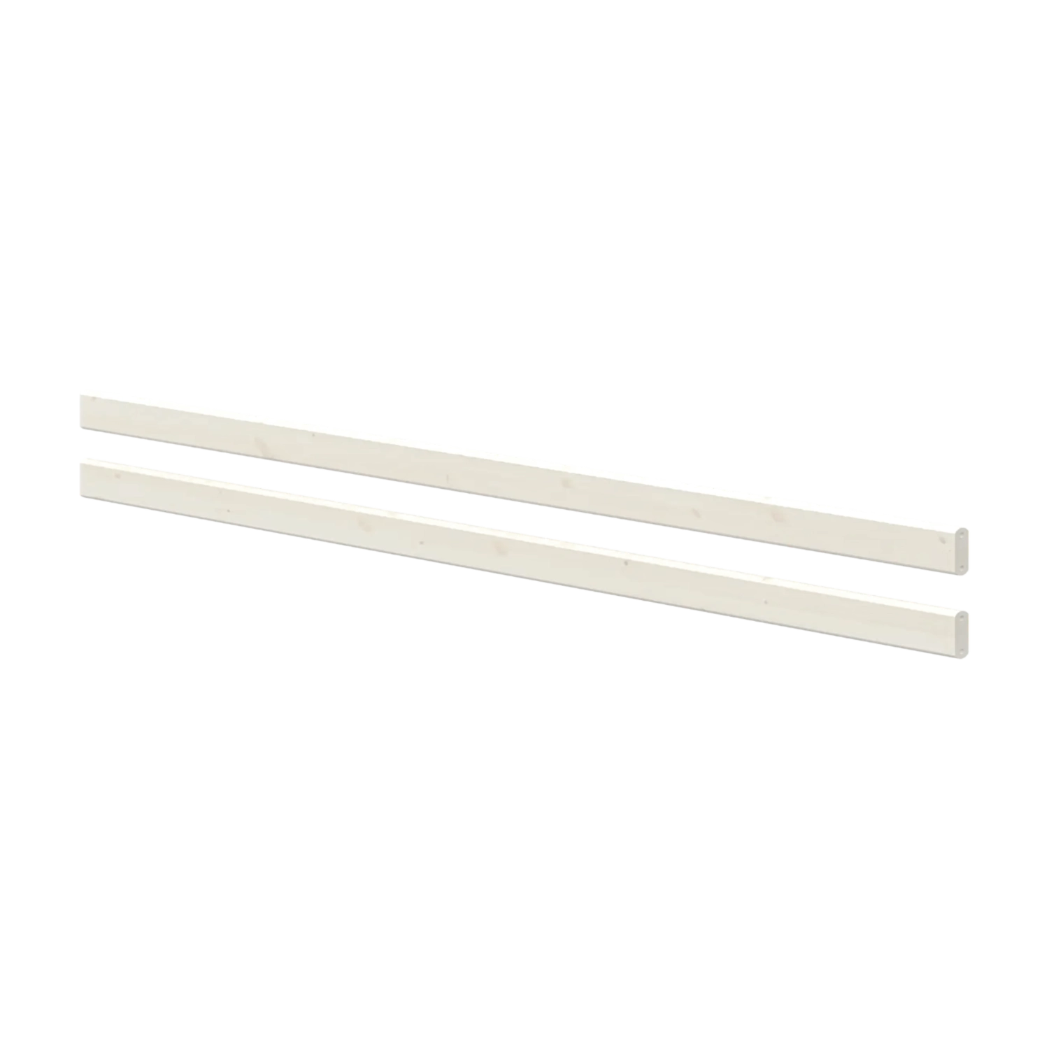 FLEXA white safety rails, 200cm, two side by side on grey background; child-safe design for beds or bunks.