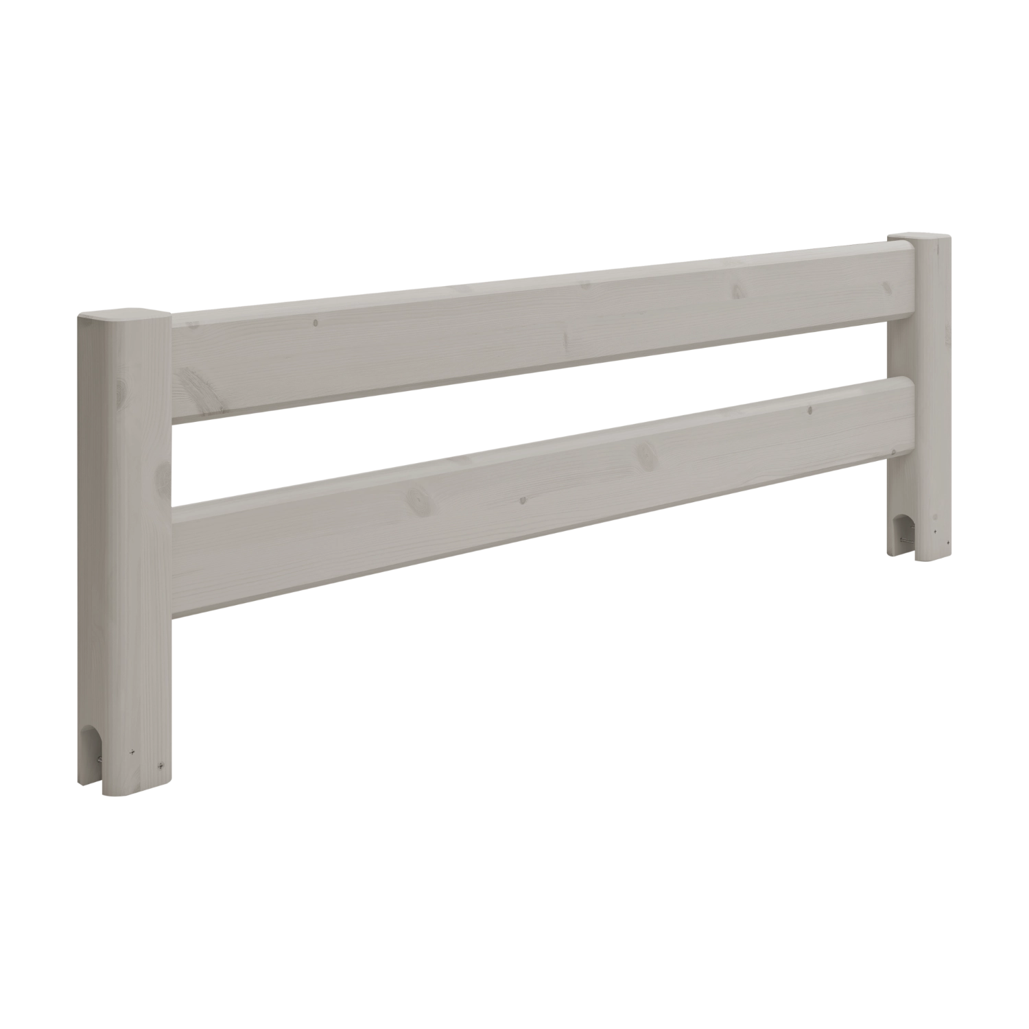 FLEXA SAFETY RAIL, grey pine with rounded edges, fits mid-high beds; two horizontal bars for child safety in kids’ rooms.