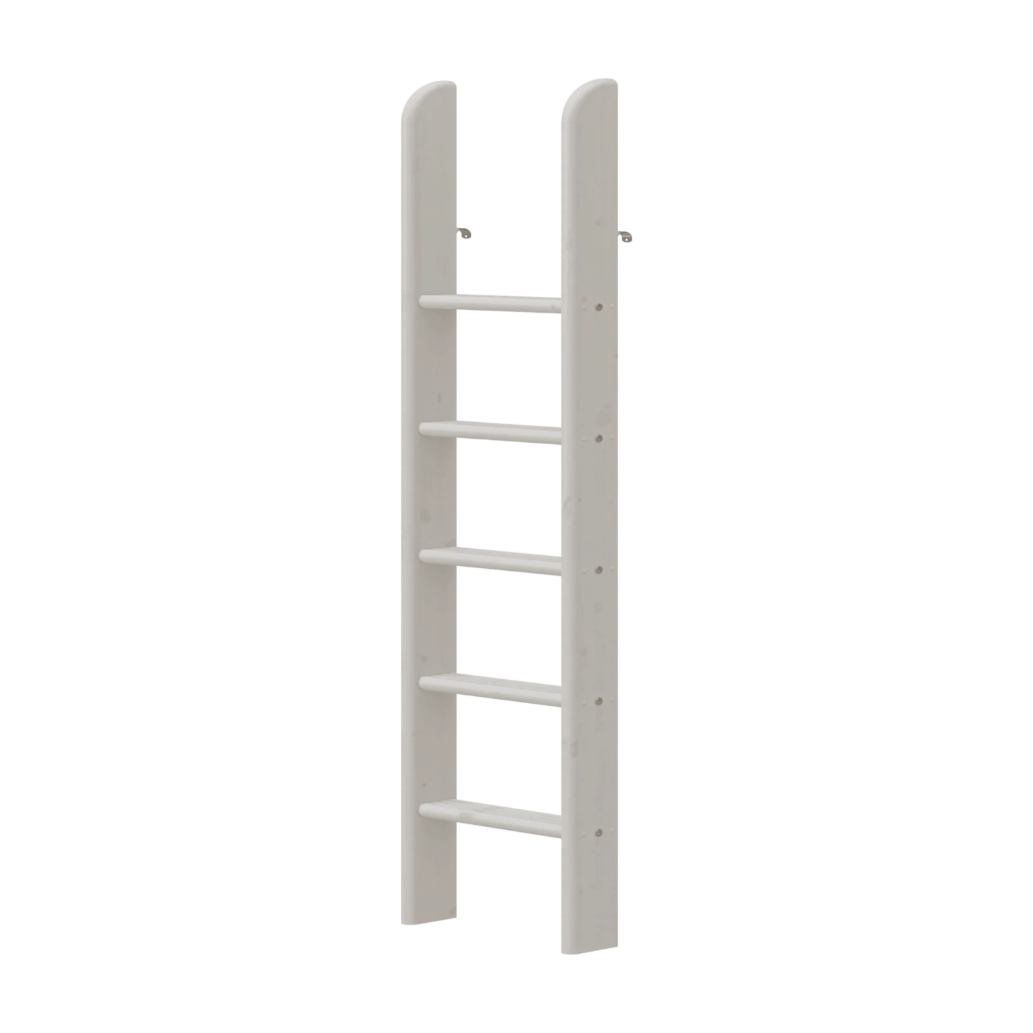 Escalera recta gris FLEXA de POPSICLE para cama alta, con 5 peldaños antideslizantes; se muestra en color blanco, con los bordes seguros para los niños a la vista.