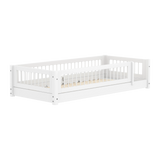 Montessori-Bett mit Querstreben und Absturzsicherung, 90x200 cm, Weiss