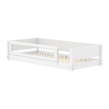 Cama Montessori con barrera de seguridad con barrotes, 90x200 cm, blanco