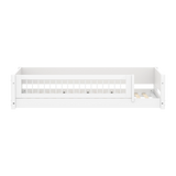 Cama Montessori con barrera de seguridad con barrotes, 90x200 cm, blanco