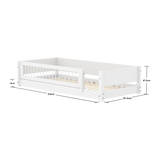 Cama Montessori con barrera de seguridad con barrotes, 90x200 cm, blanco