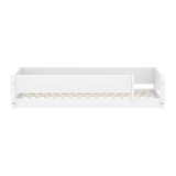 Cama Montessori con barrera de seguridad frontal con ranuras, 90x200 cm, blanco