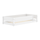 Cama Montessori con barrera de seguridad frontal con ranuras, 90x200 cm, blanco