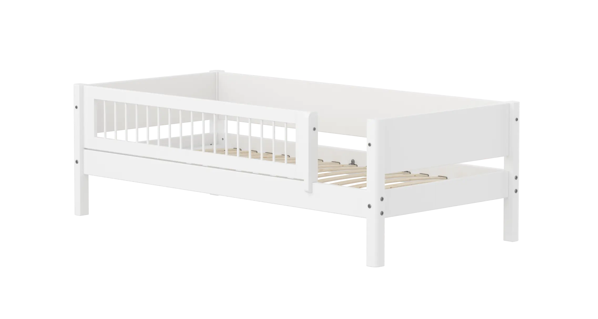 Single Bed with Safety Rail, 90x200 cm, White SINGLE_BED daybed-w-front-safety-rail-200x90cm-crossbars-f-wht  flexa-com.myshopify.com