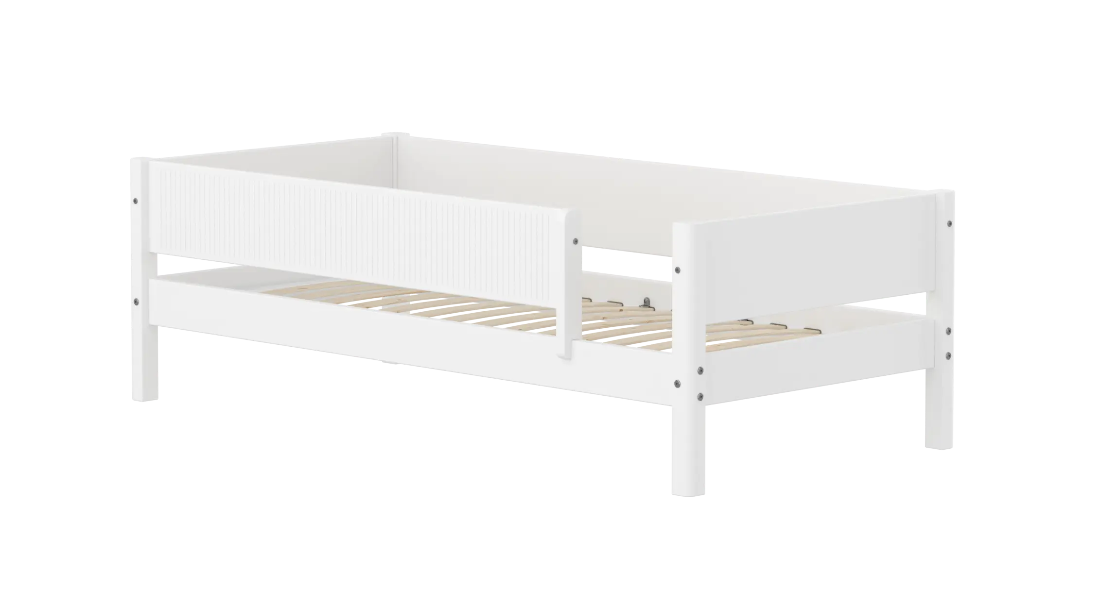 Single Bed with Safety Rail, 90x200 cm, White SINGLE_BED daybed-w-front-safety-rail-200x90cm-grooves-f-wht  flexa-com.myshopify.com