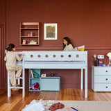 Lit haut 120 cm avec échelle et barrière de sécurité, 90x200 cm, Blanc