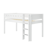 Lit haut 120 cm avec échelle et barrière de sécurité, 90x200 cm, Blanc