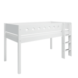 Lit haut 120 cm avec échelle et barrière de sécurité, 90x200 cm, Blanc