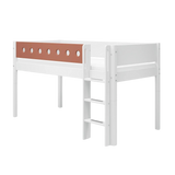 Mid-High Bed with Ladder and Safety Rail, 90x200 cm, White