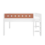 Mid-High Bed with Ladder and Safety Rail, 90x200 cm, White