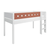 Mid-High Bed with Ladder and Safety Rail, 90x200 cm, White