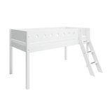 Lit haut 120 cm avec échelle et barrière de sécurité, 90x200 cm, Blanc