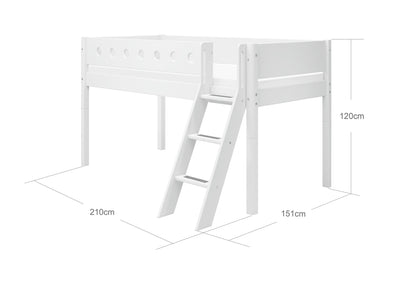 Mid-high bed w. slanting ladder