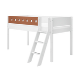Mid-High Bed with Ladder and Safety Rail, 90x200 cm, White