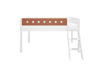 Mid-high Bed with Slanting Ladder and Safety Rail, 90x200 cm, White/Blush