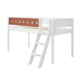 Mid-High Bed with Ladder and Safety Rail, 90x200 cm, White