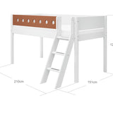 Mid-High Bed with Ladder and Safety Rail, 90x200 cm, White