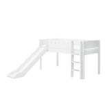 Mid-High Bed with Slide, Ladder and Safety Rail, 90x200 cm, White