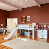 Mid-High Bed with Slide, Ladder and Safety Rail, 90x200 cm, White