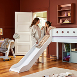 Mid-High Bed with Slide, Ladder and Safety Rail, 90x200 cm, White