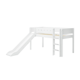 Mid-High Bed with Slide, Ladder and Safety Rail, 90x200 cm, White