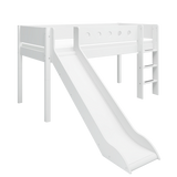 Mid-High Bed with Slide, Ladder and Safety Rail, 90x200 cm, White