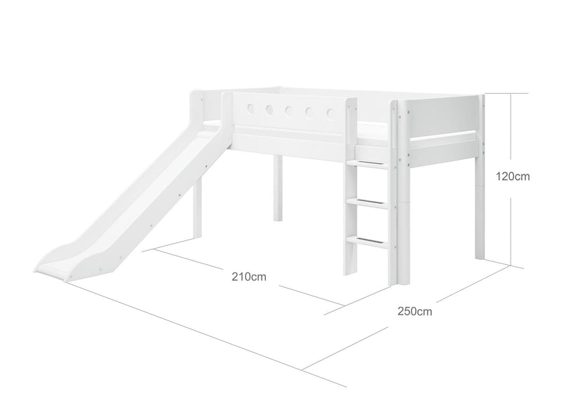 Cama media-alta con escalera recta y tobogán