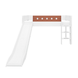 Mid-High Bed with Slide, Ladder and Safety Rail, 90x200 cm, White