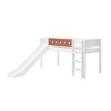 Mid-High Bed with Slide, Ladder and Safety Rail, 90x200 cm, White