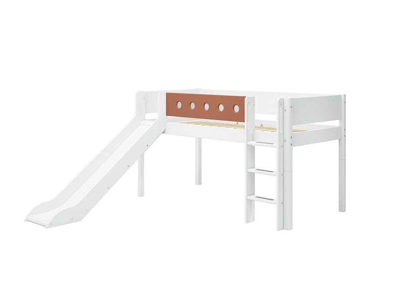 Mid-high bed w. straight ladder and slide