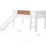 Mid-High Bed with Slide, Ladder and Safety Rail, 90x200 cm, White