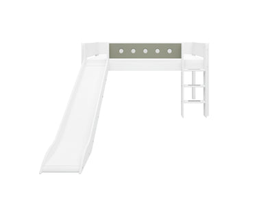 Mid-high Bed with Slide, Straight Ladder and Safety Rails, 90x200 cm, White/Natural Green