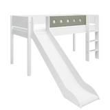 Mid-High Bed with Slide, Ladder and Safety Rail, 90x200 cm, White