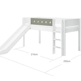 Mid-High Bed with Slide, Ladder and Safety Rail, 90x200 cm, White