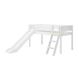 Mid-High Bed with Slide, Ladder and Safety Rail, 90x200 cm, White